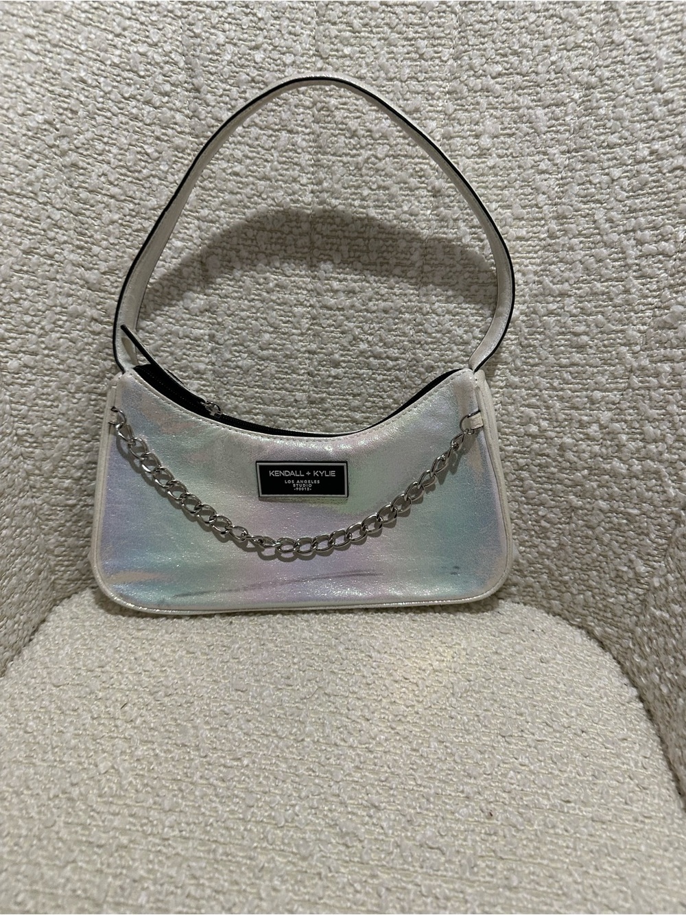 Kendall & Kylie Iridescent Holographic Shoulder Bag with Silver Chain